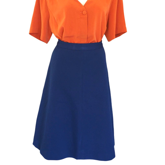 70s Vintage Blue Midi‎ Skirt High Waisted Full Shape Size 2/3 Waist 26 - Picture 1 of 11